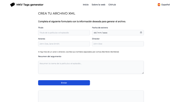Captura de pantalla del proyecto XML MKV Tags generator